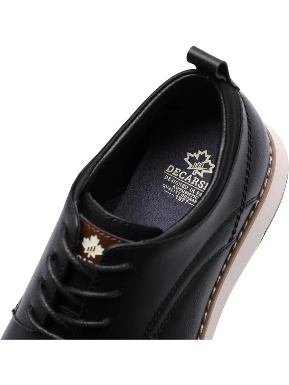 Men's Black Plain Toe Kitten Heel Perforated Lace-up Business Dress Oxford Shoes